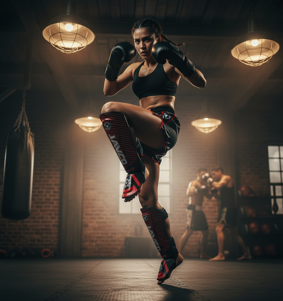 CANILLERA CON EMPEINERA JAVCO KICK BOXING & MUAY THAI ROJO BLANCO