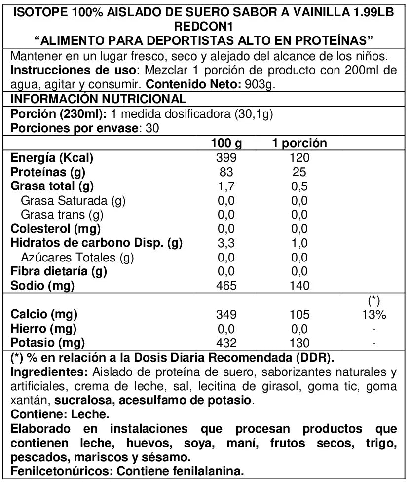 REDCON1 ISOTOPE WHEY PROTEIN 2LB VAINILLA