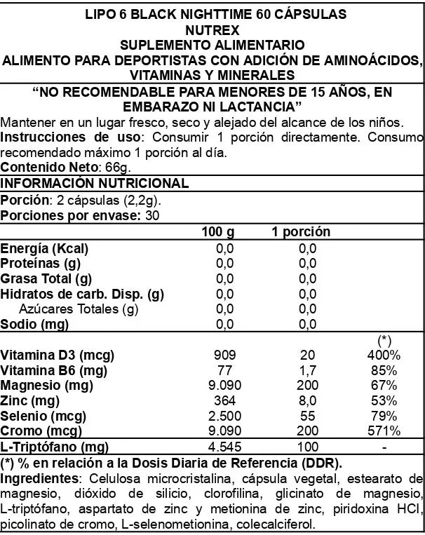 NUTREX LIPO 6 NIGHTTIME 60 CAPSULAS