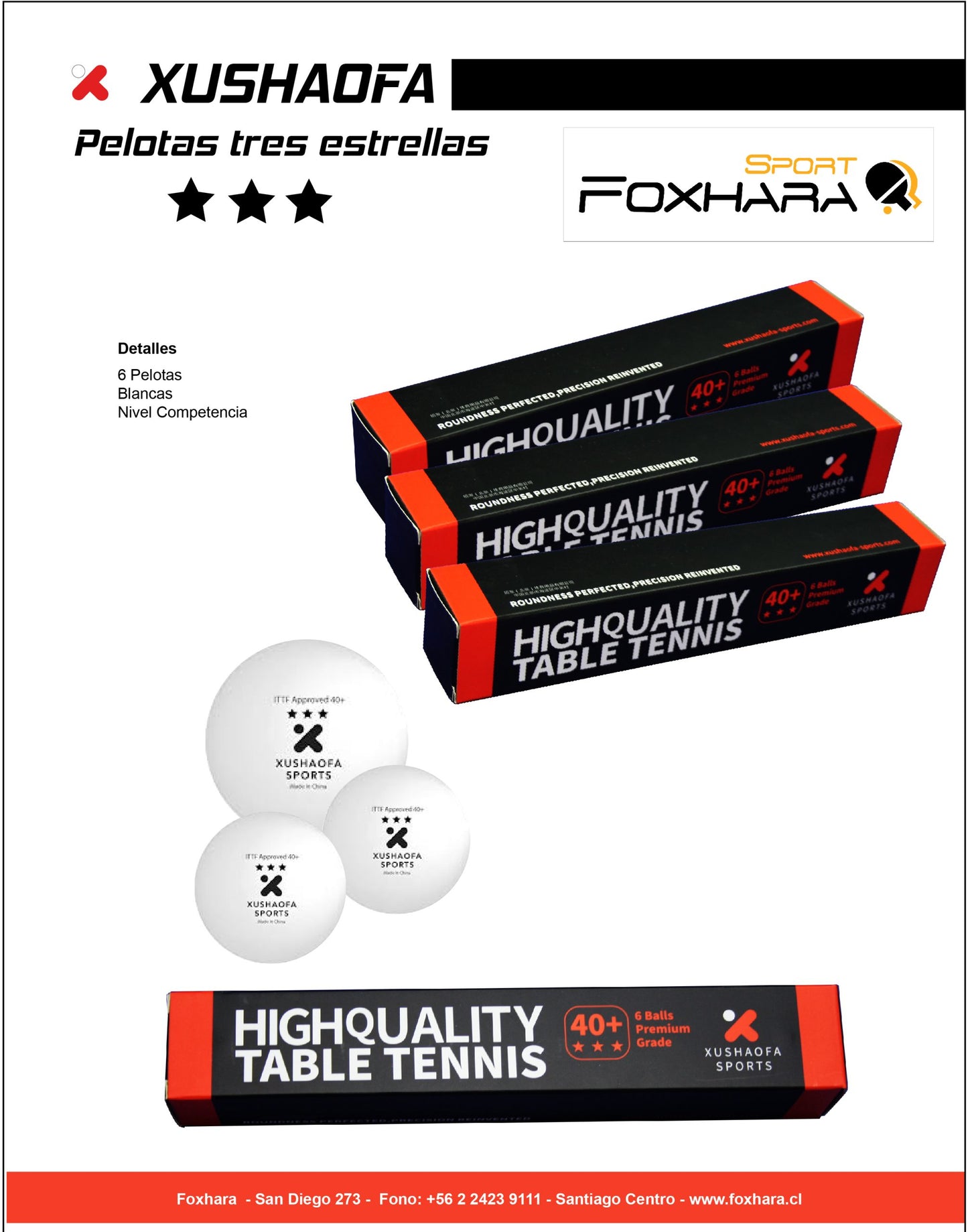 PELOTAS DE PING PONG 3 ESTRELLAS XUSHA0FA BLANCAS 6U.