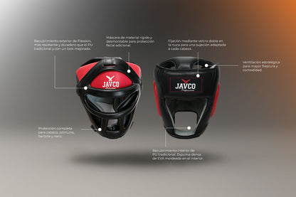 CABEZAL PROTECTOR CON REJILLA JAVCO ROJO NEGRO