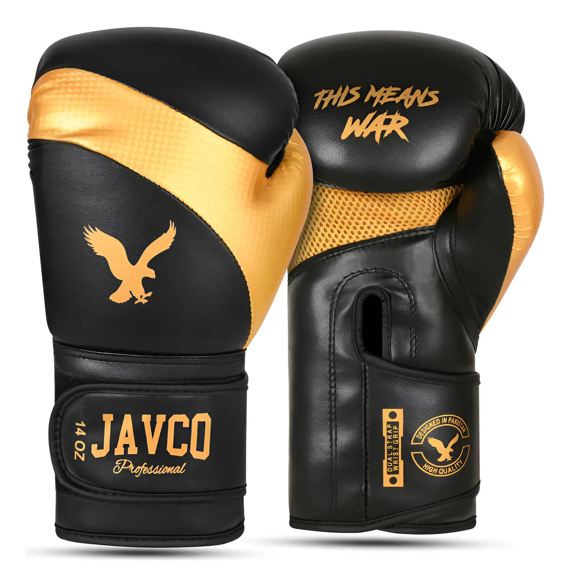 GUANTE DE BOX JAVCO- KICKBOXING-MUAY THAI NEGRO DORADO