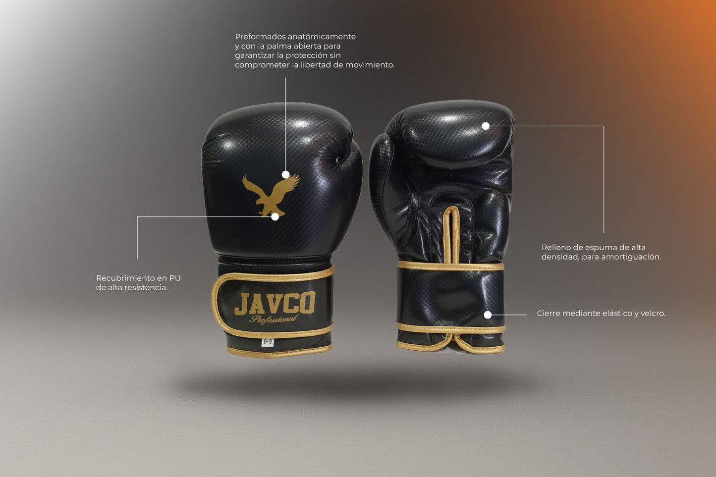 GUANTE DE BOX JAVCO- KICKBOXING-MUAY THAI NEGRO AGUILA DORADA